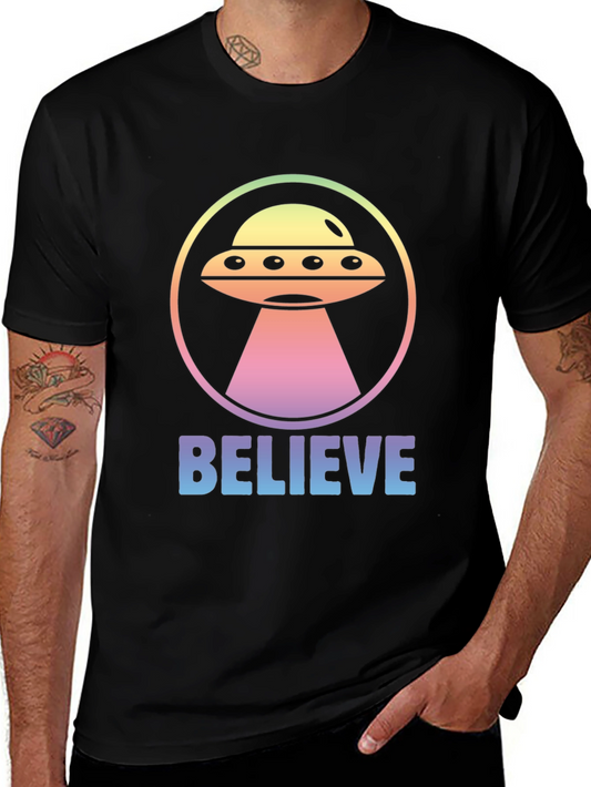 Believe Alien UFO Graphic T-Shirt - Black