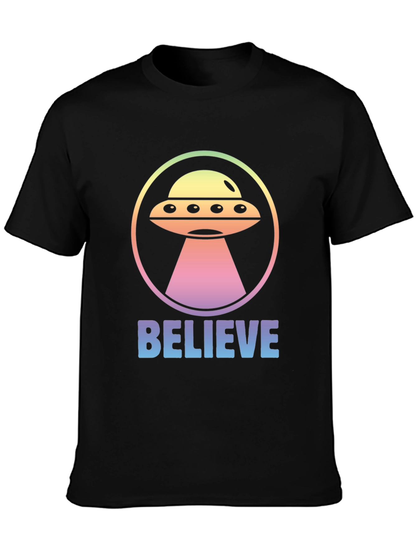 Believe Alien UFO Graphic T-Shirt - Black