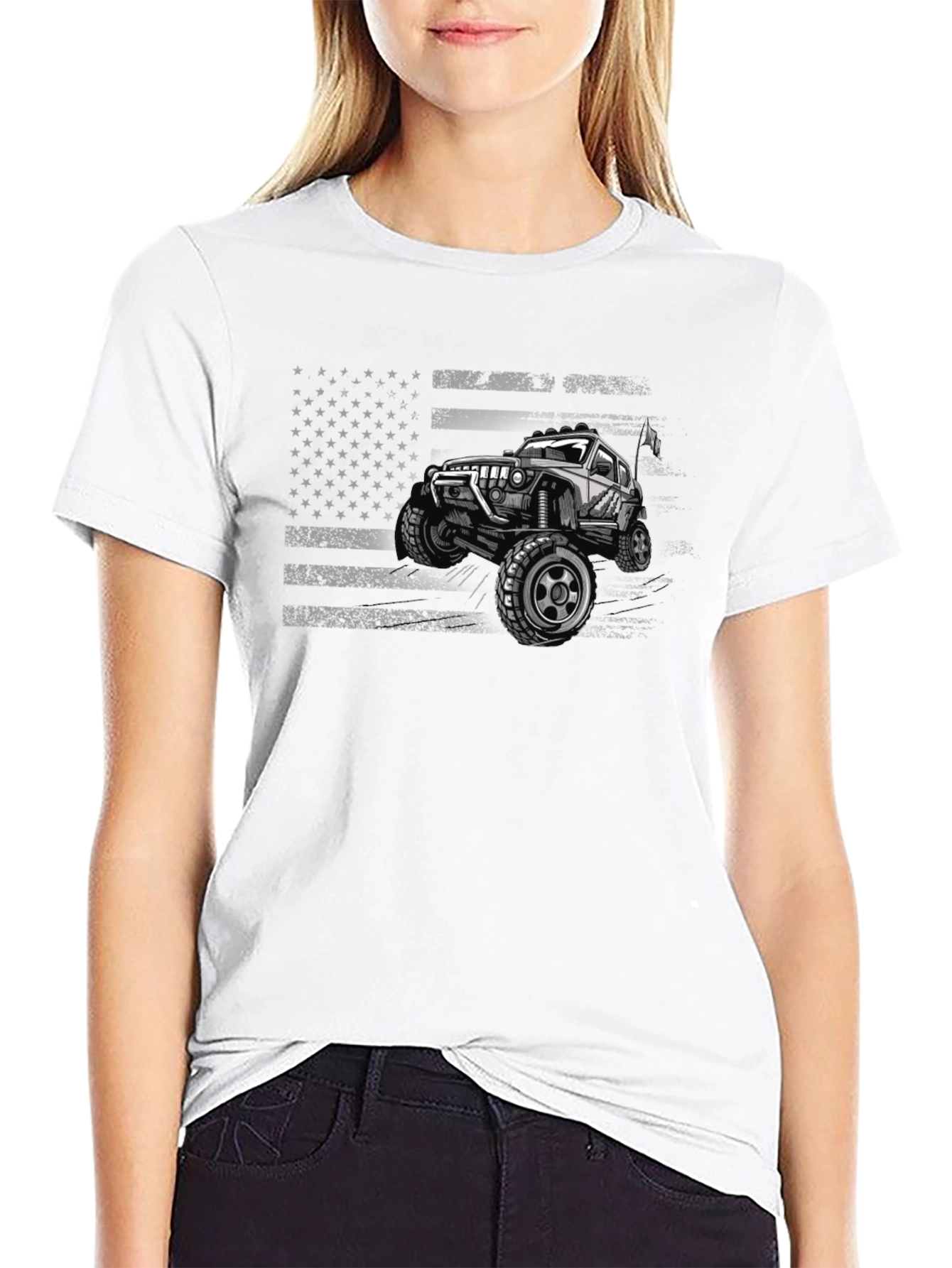 American Flag Jeep Graphic T-Shirt