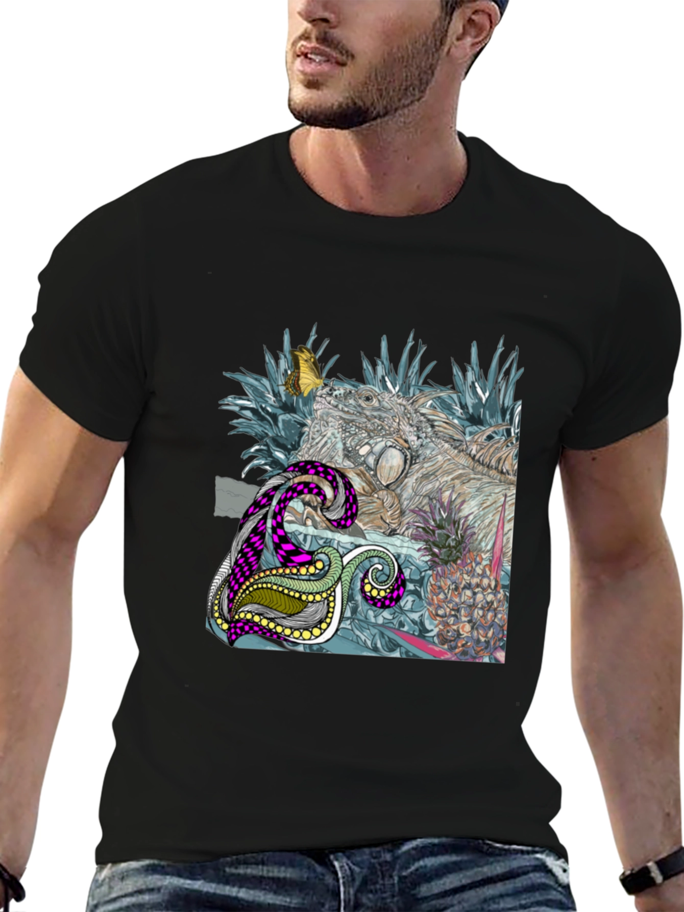 Iguana Butterfly Graphic Print Crew Neck T-Shirt