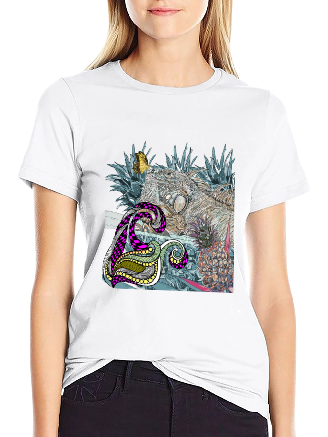 Iguana Butterfly Graphic Print Crew Neck T-Shirt