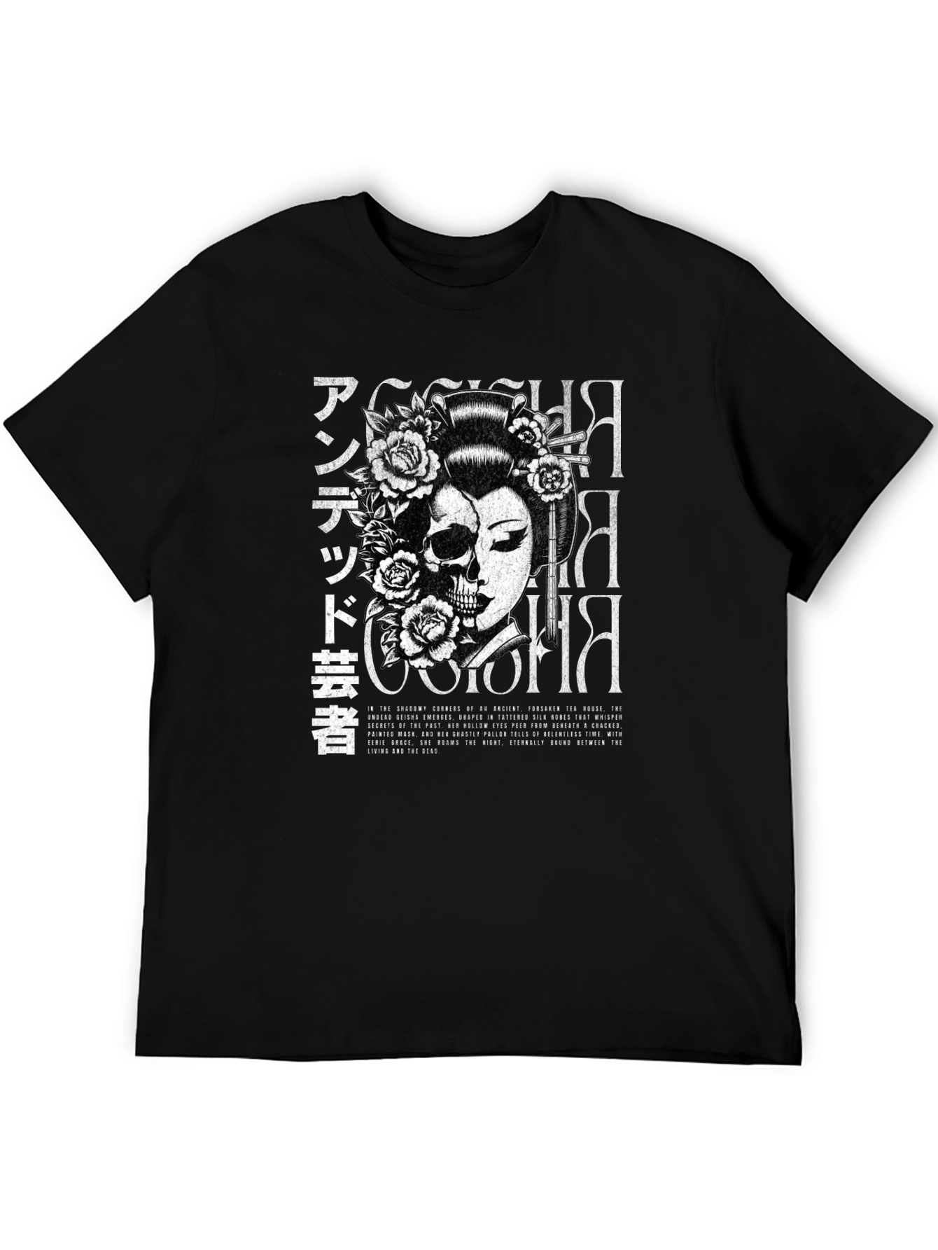 Undead Geisha Graphic Print Black T-Shirt