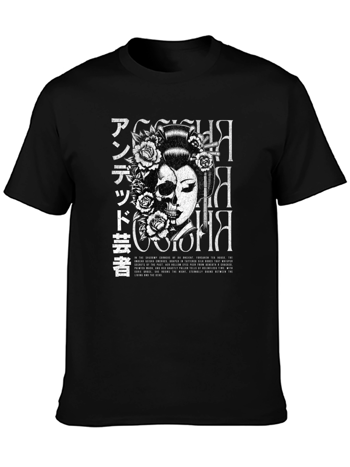 Undead Geisha Graphic Print Black T-Shirt