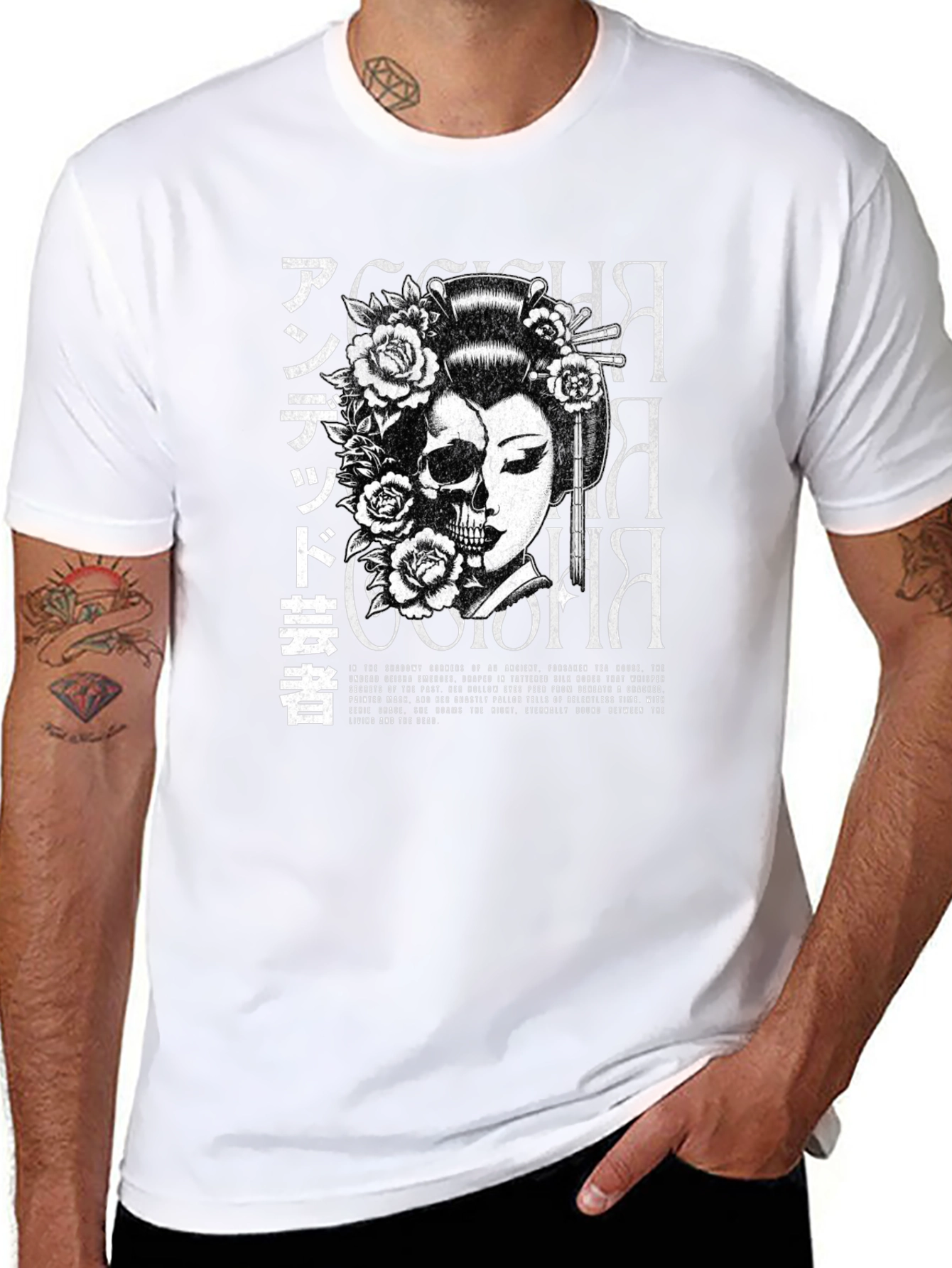Undead Geisha Graphic Print Black T-Shirt