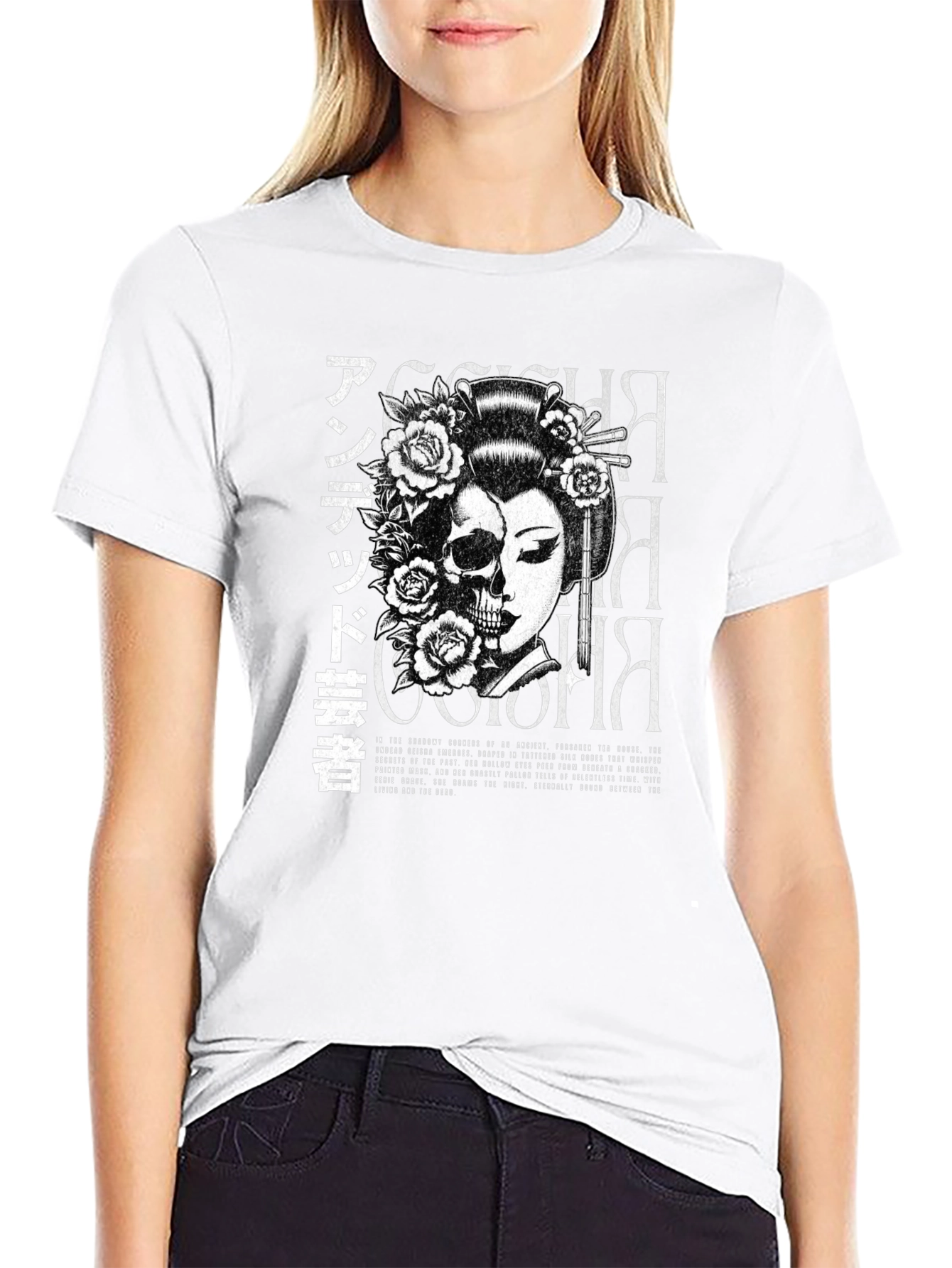 Undead Geisha Graphic Print Black T-Shirt
