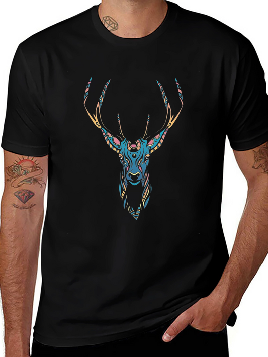Stylish Deer Graphic Black T-Shirt
