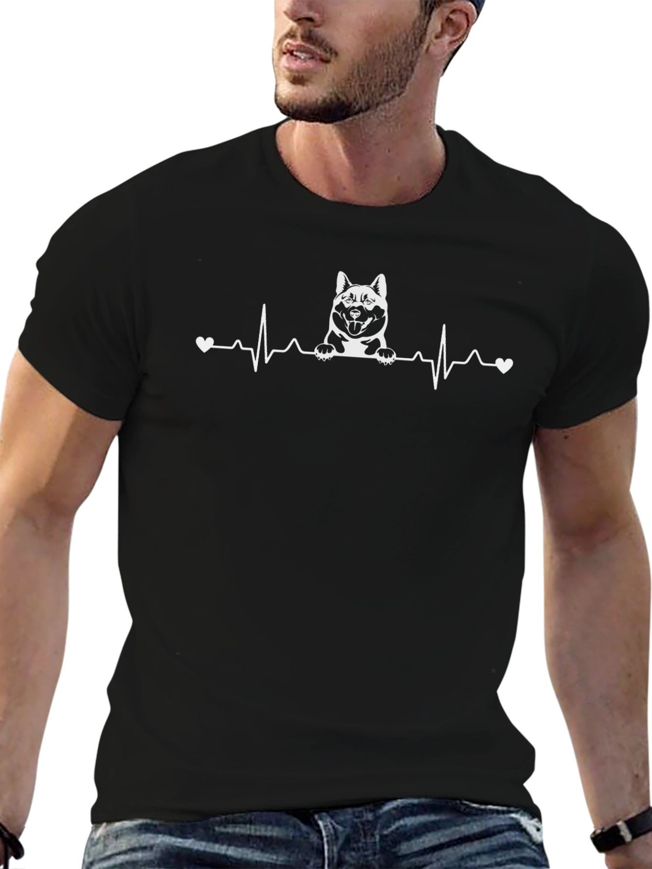 Akita Dog Heartbeat T-Shirt - Black