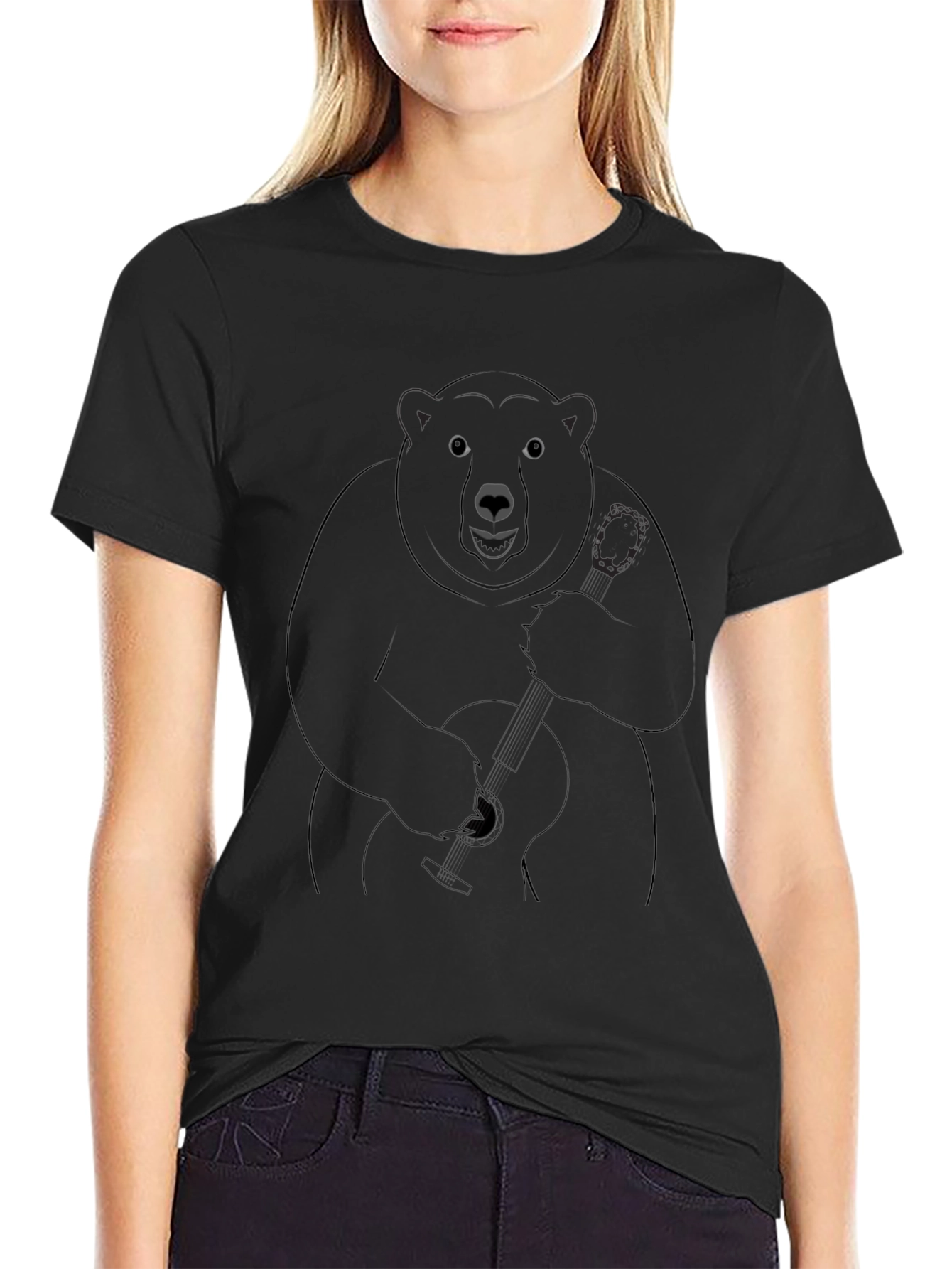Bear Playing Guitar Graphic T-Shirt - Soft Cotton