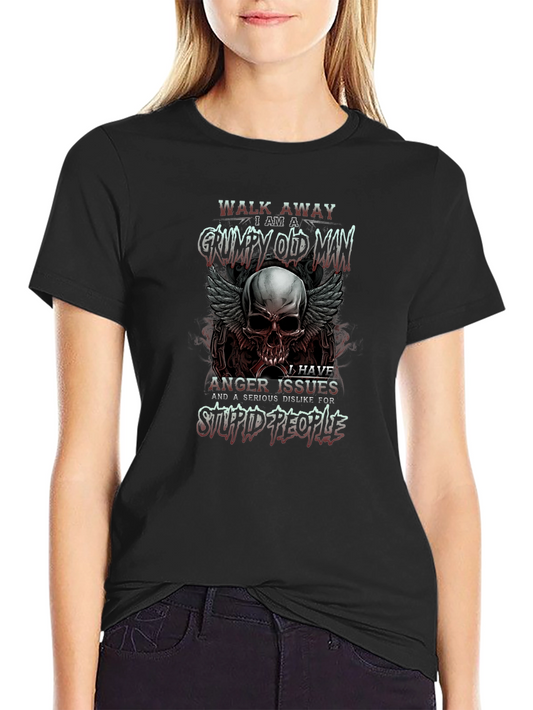 Grumpy Old Man Skull Graphic T-Shirt
