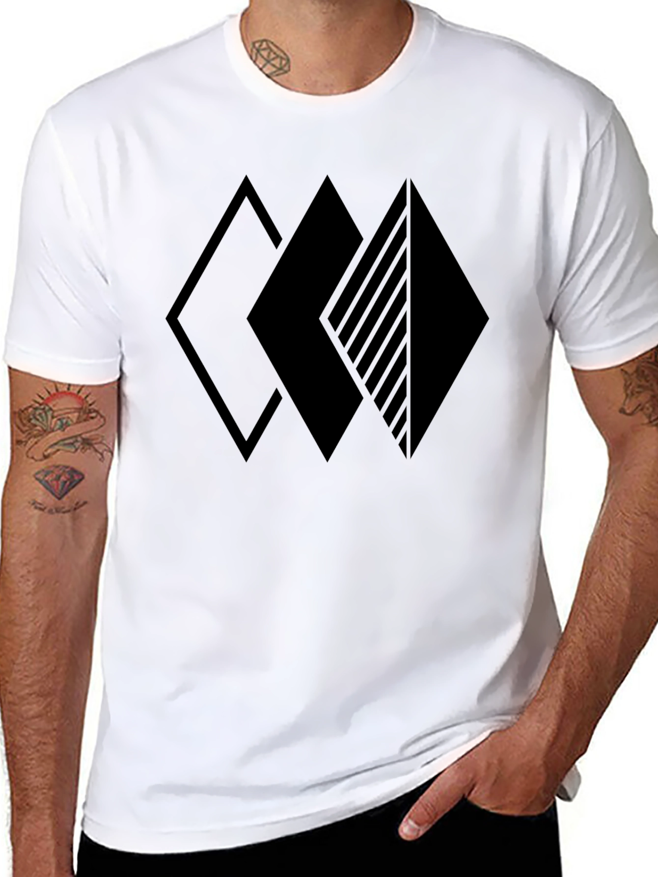 Geometric Diamonds Black T-Shirt | Modern Design Tee