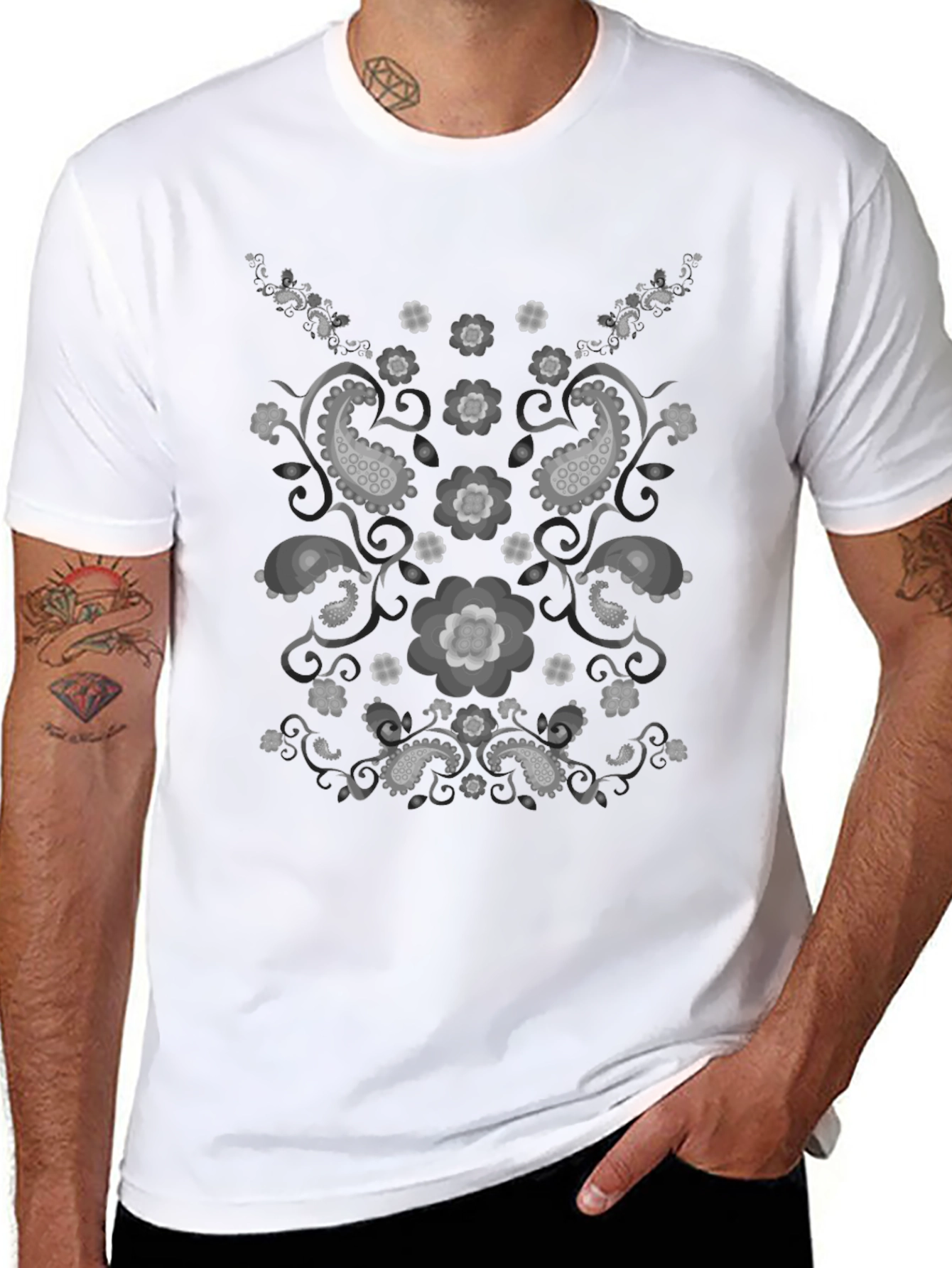 Paisley Graphic Print Black T-Shirt