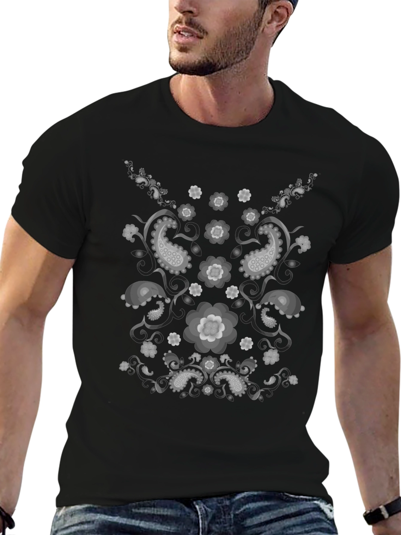 Paisley Graphic Print Black T-Shirt