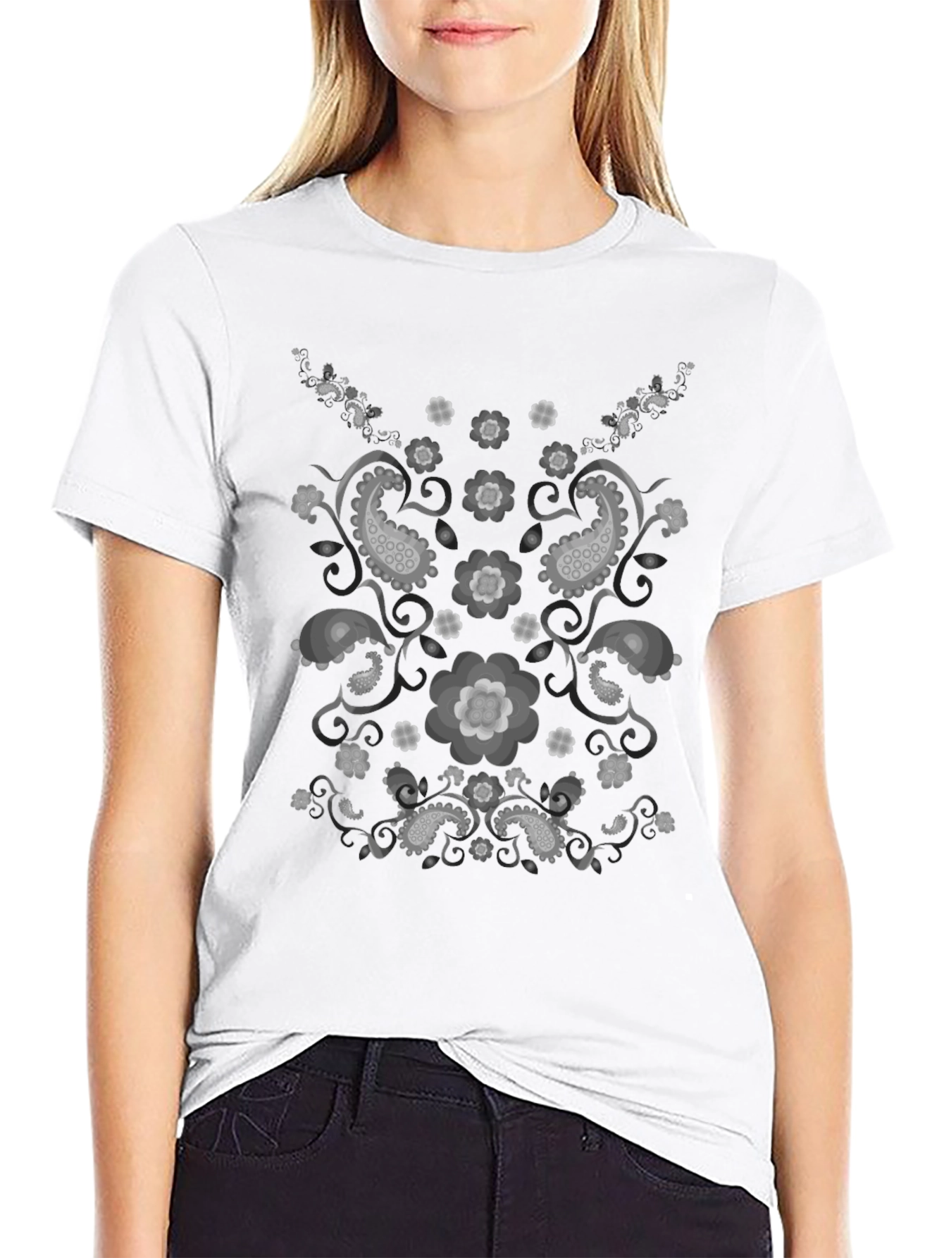 Paisley Graphic Print Black T-Shirt