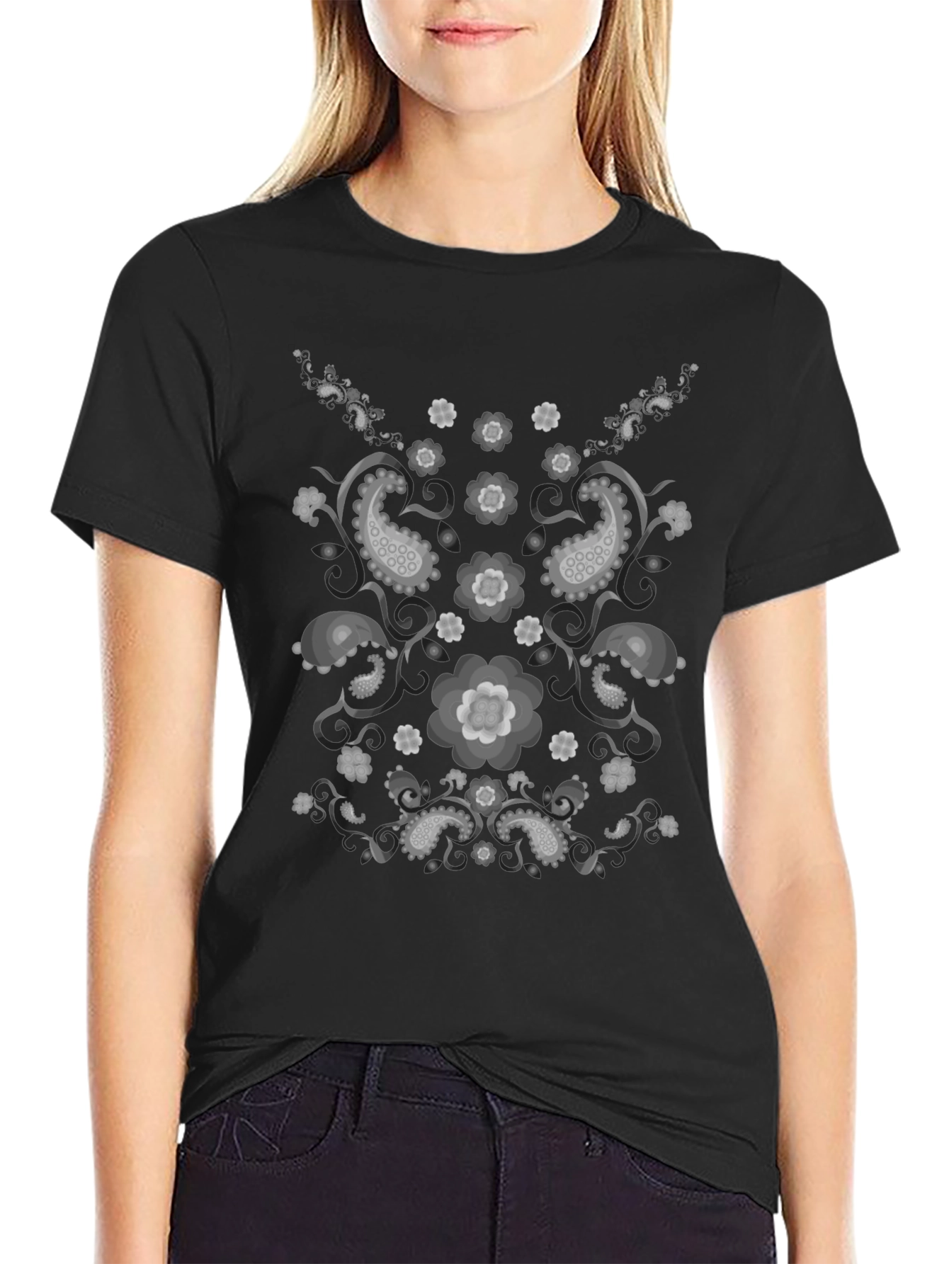 Paisley Graphic Print Black T-Shirt