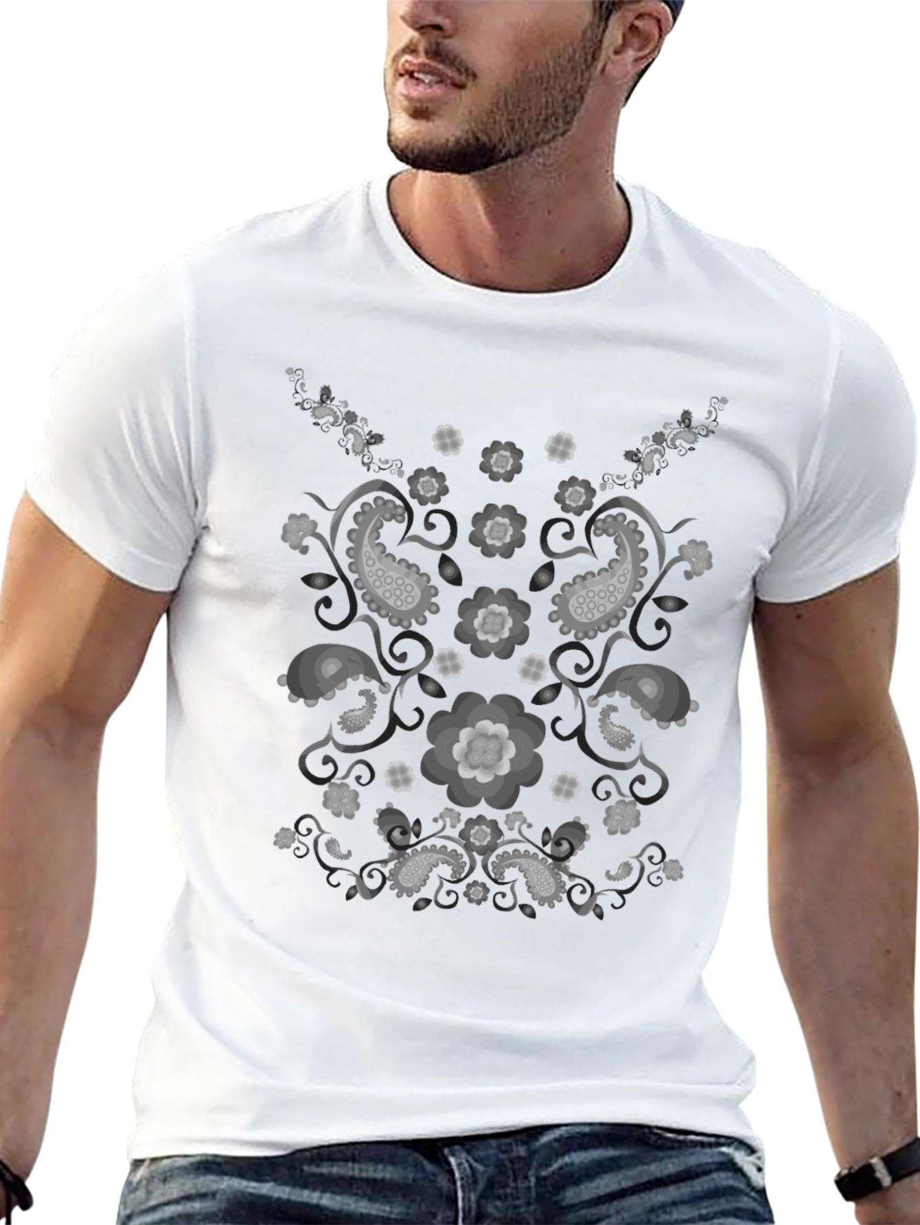 Paisley Graphic Print Black T-Shirt