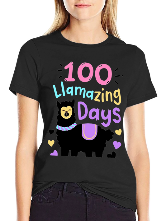 100 Llamazing Days T-Shirt - Fun School Tee
