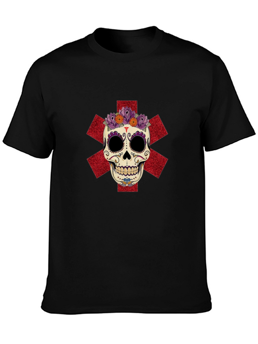 Skull & Flowers Graphic Tee - Red Hot Chili Peppers Style