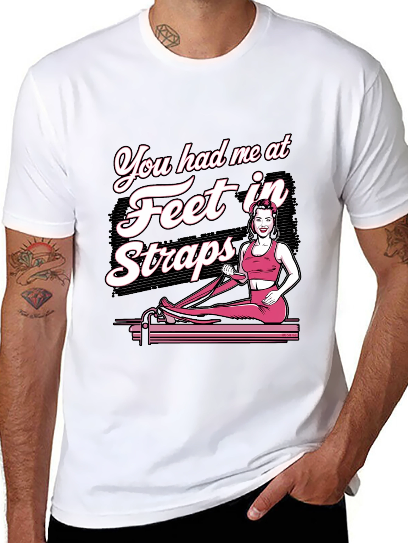 Pilates Feet in Straps Black Graphic T-Shirt