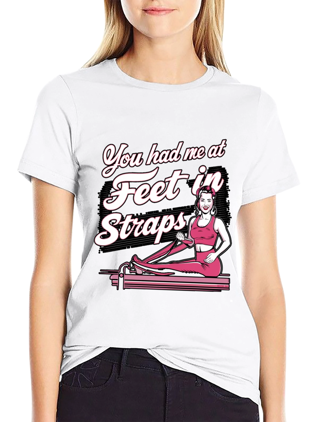 Pilates Feet in Straps Black Graphic T-Shirt