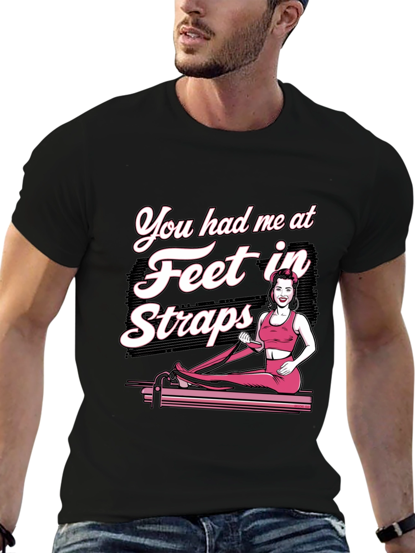 Pilates Feet in Straps Black Graphic T-Shirt