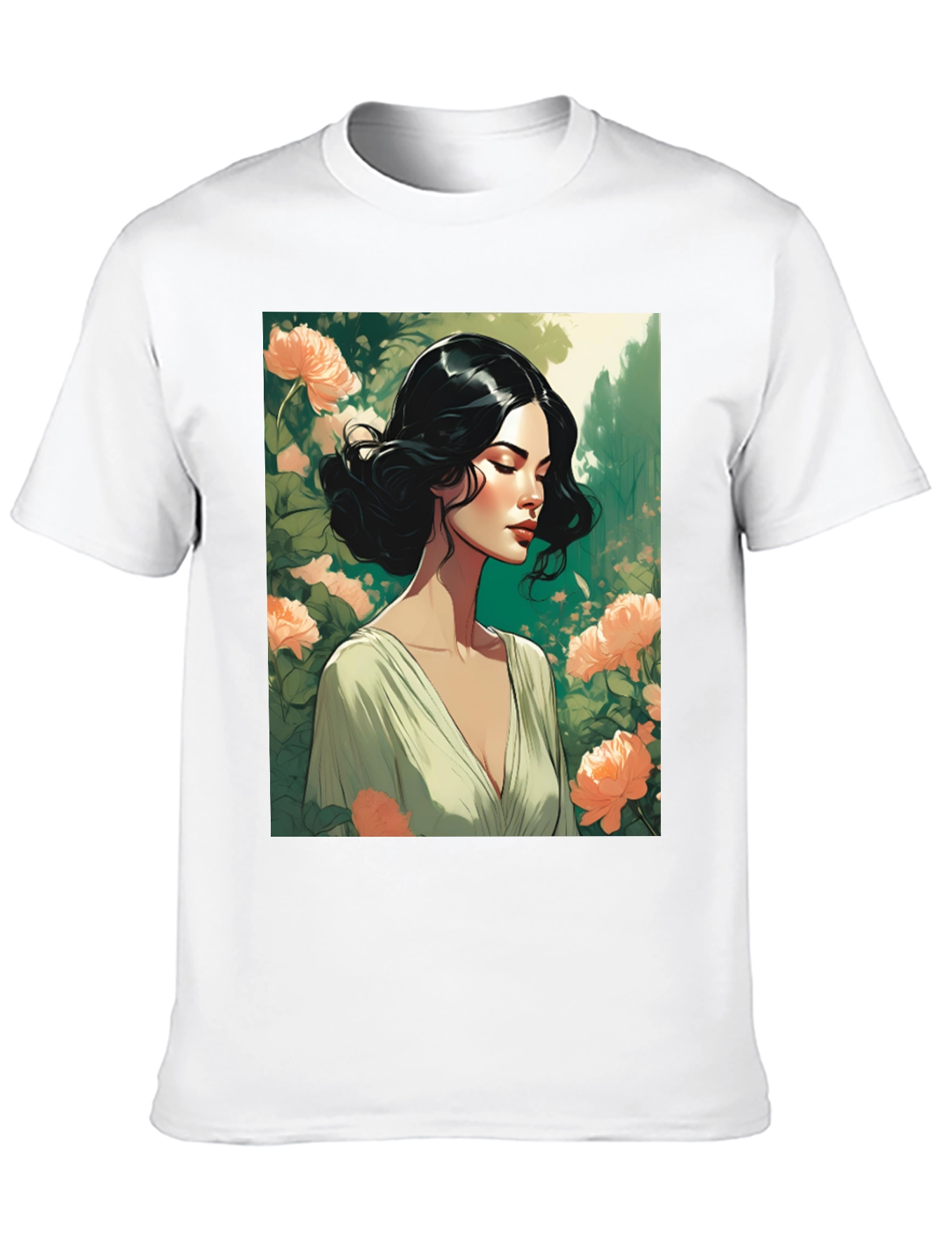 Elegant Woman Floral T-Shirt - Stylish Graphic Tee