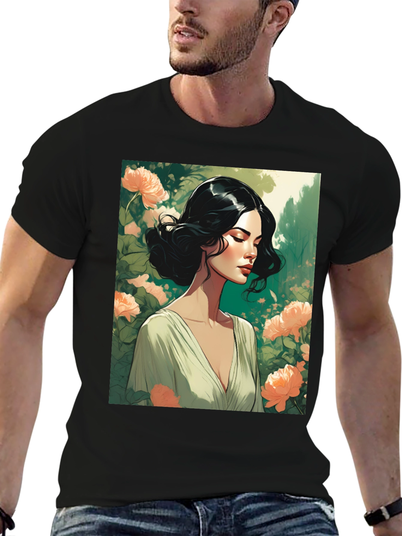 Elegant Woman Floral T-Shirt - Stylish Graphic Tee