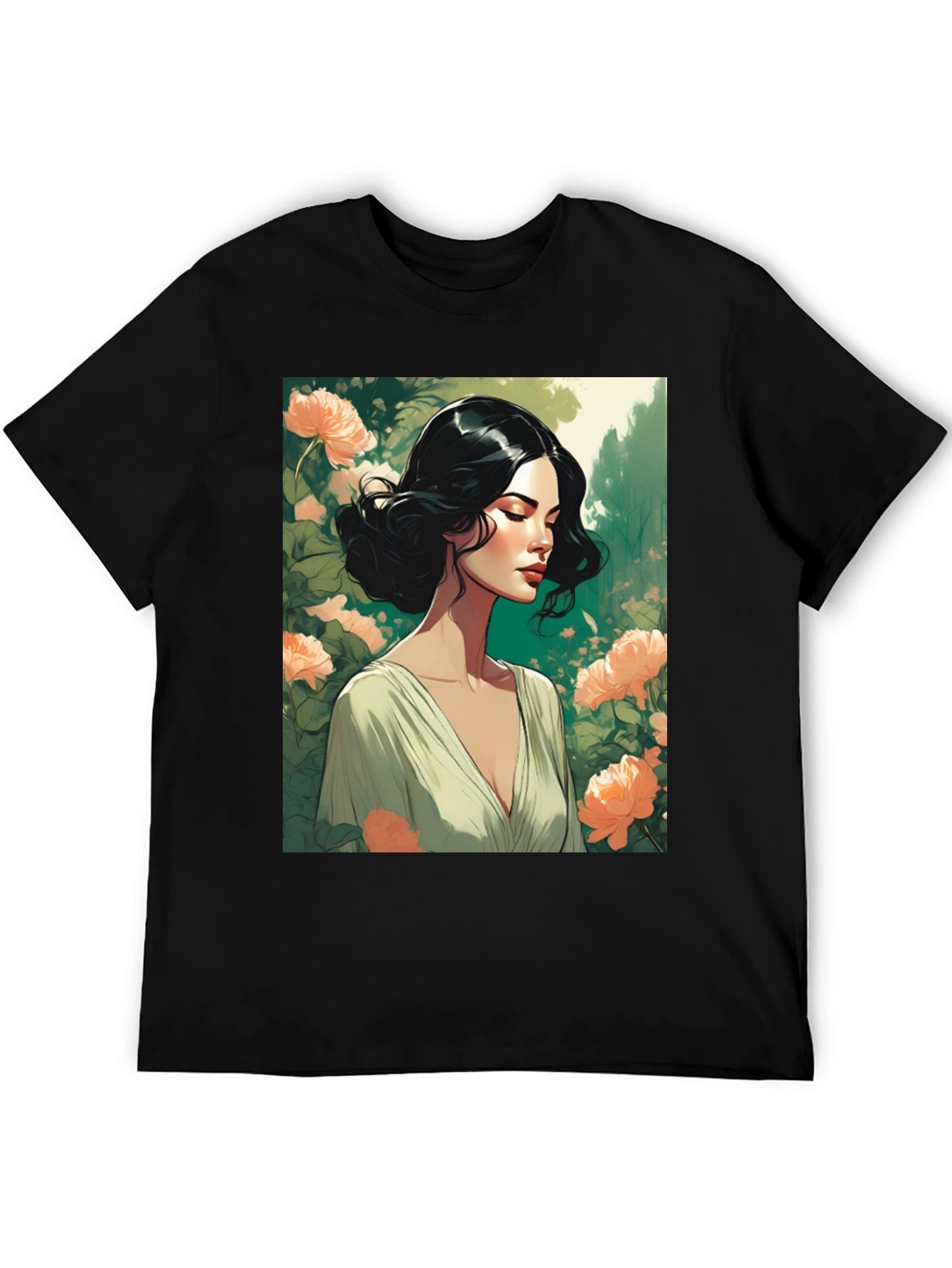 Elegant Woman Floral T-Shirt - Stylish Graphic Tee