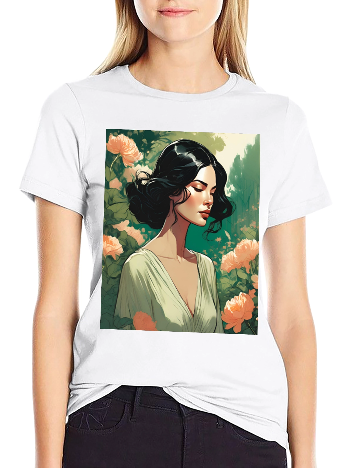 Elegant Woman Floral T-Shirt - Stylish Graphic Tee