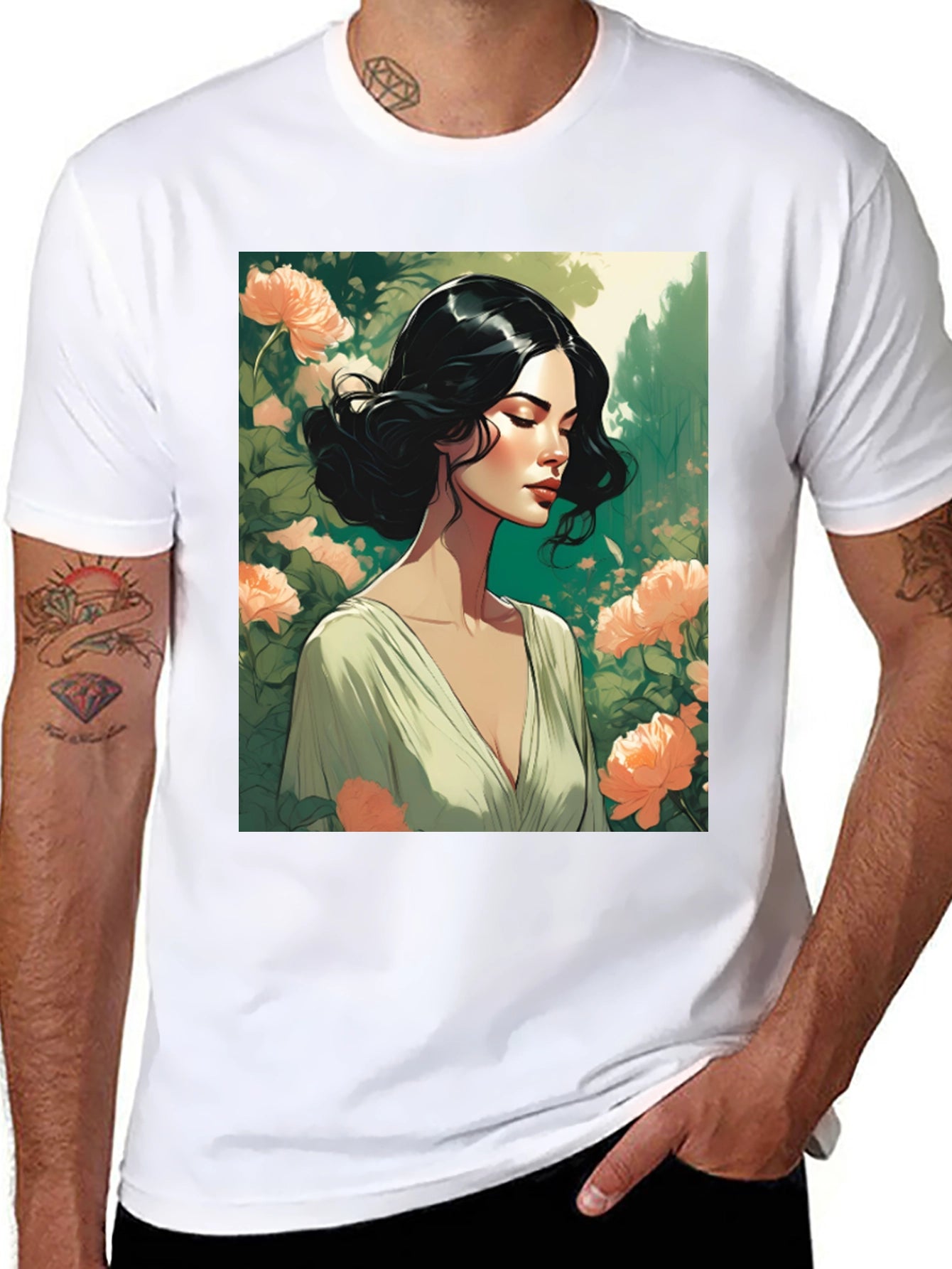 Elegant Woman Floral T-Shirt - Stylish Graphic Tee