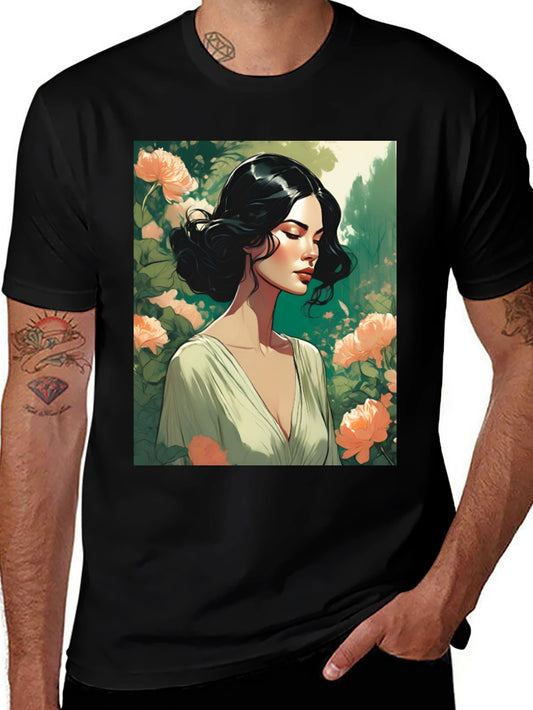 Elegant Woman Floral T-Shirt - Stylish Graphic Tee