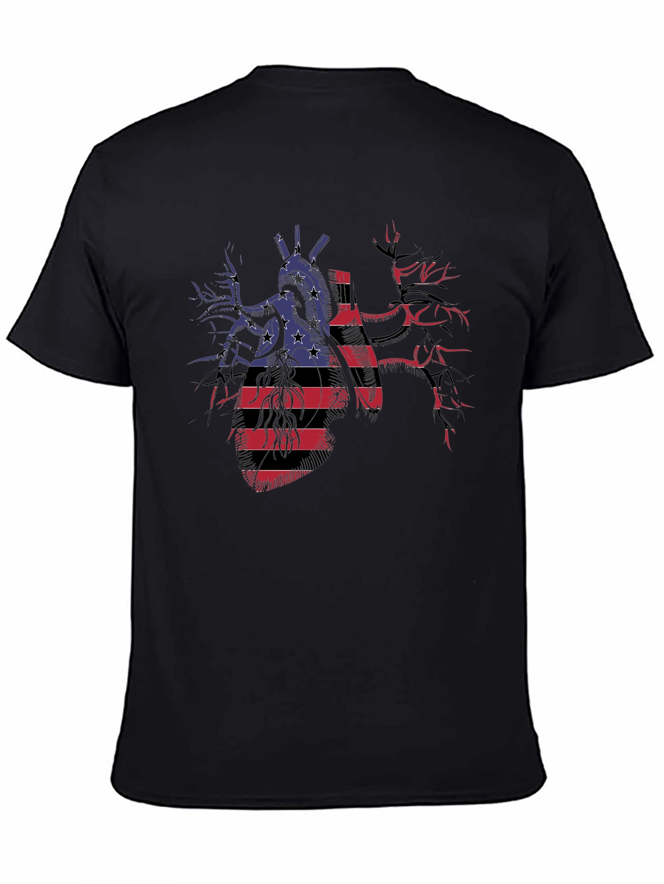 Anatomical Heart USA Flag Graphic Black T-Shirt