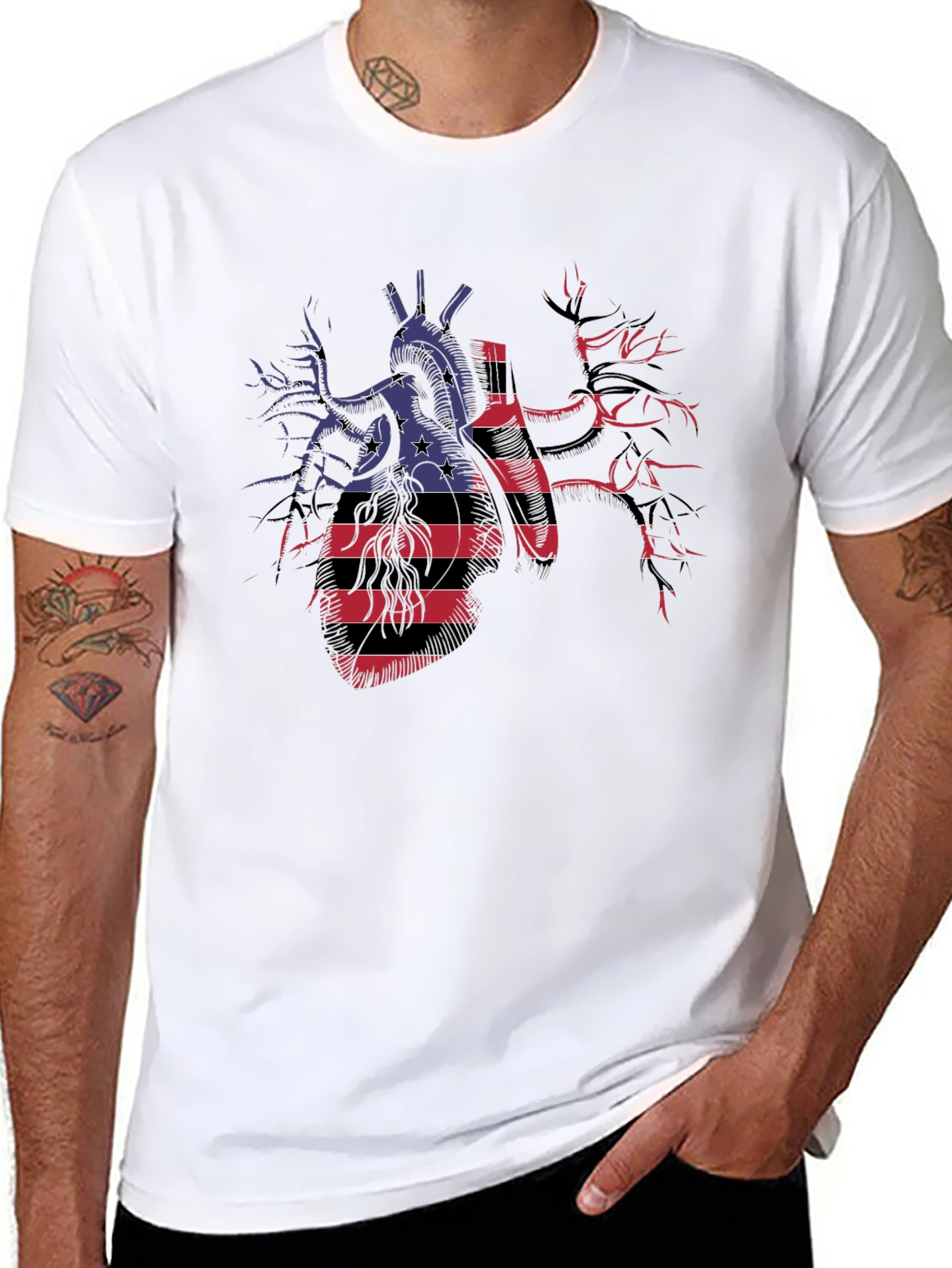 Anatomical Heart USA Flag Graphic Black T-Shirt