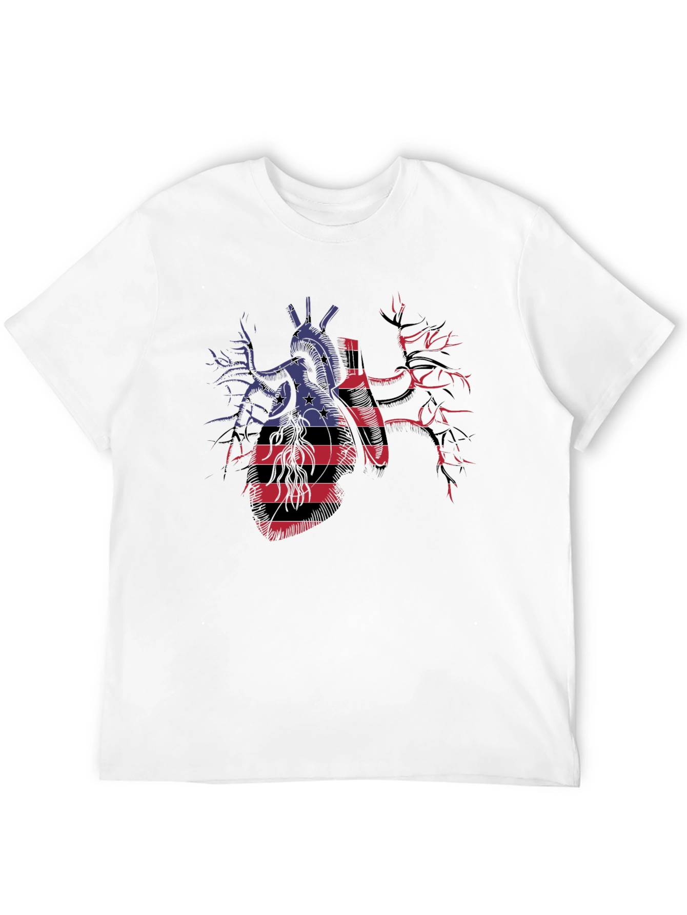 Anatomical Heart USA Flag Graphic Black T-Shirt