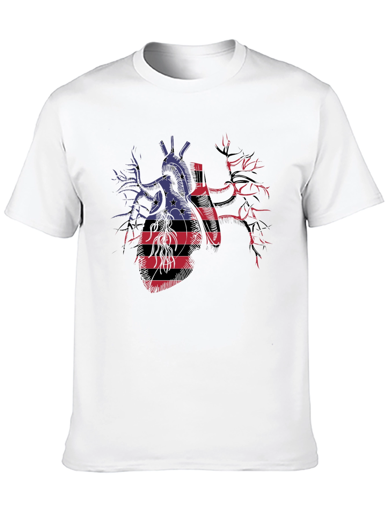 Anatomical Heart USA Flag Graphic Black T-Shirt