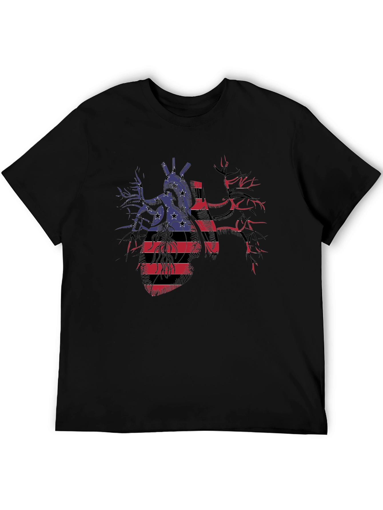 Anatomical Heart USA Flag Graphic Black T-Shirt