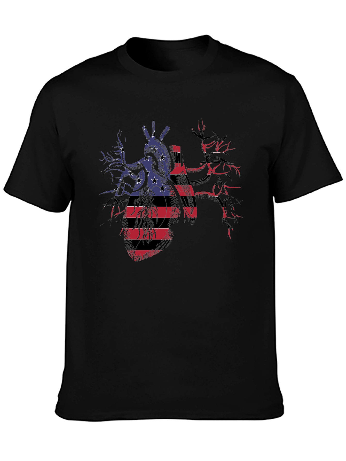 Anatomical Heart USA Flag Graphic Black T-Shirt