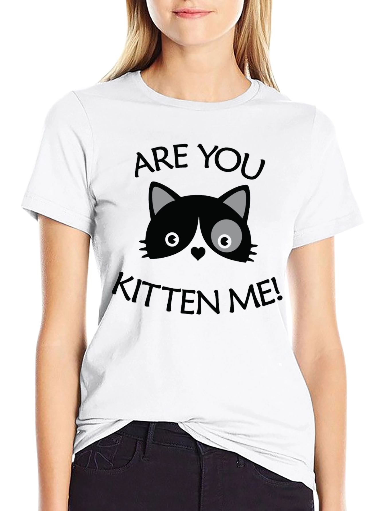Are You Kitten Me! Graphic Print Crew Neck T-Shirt