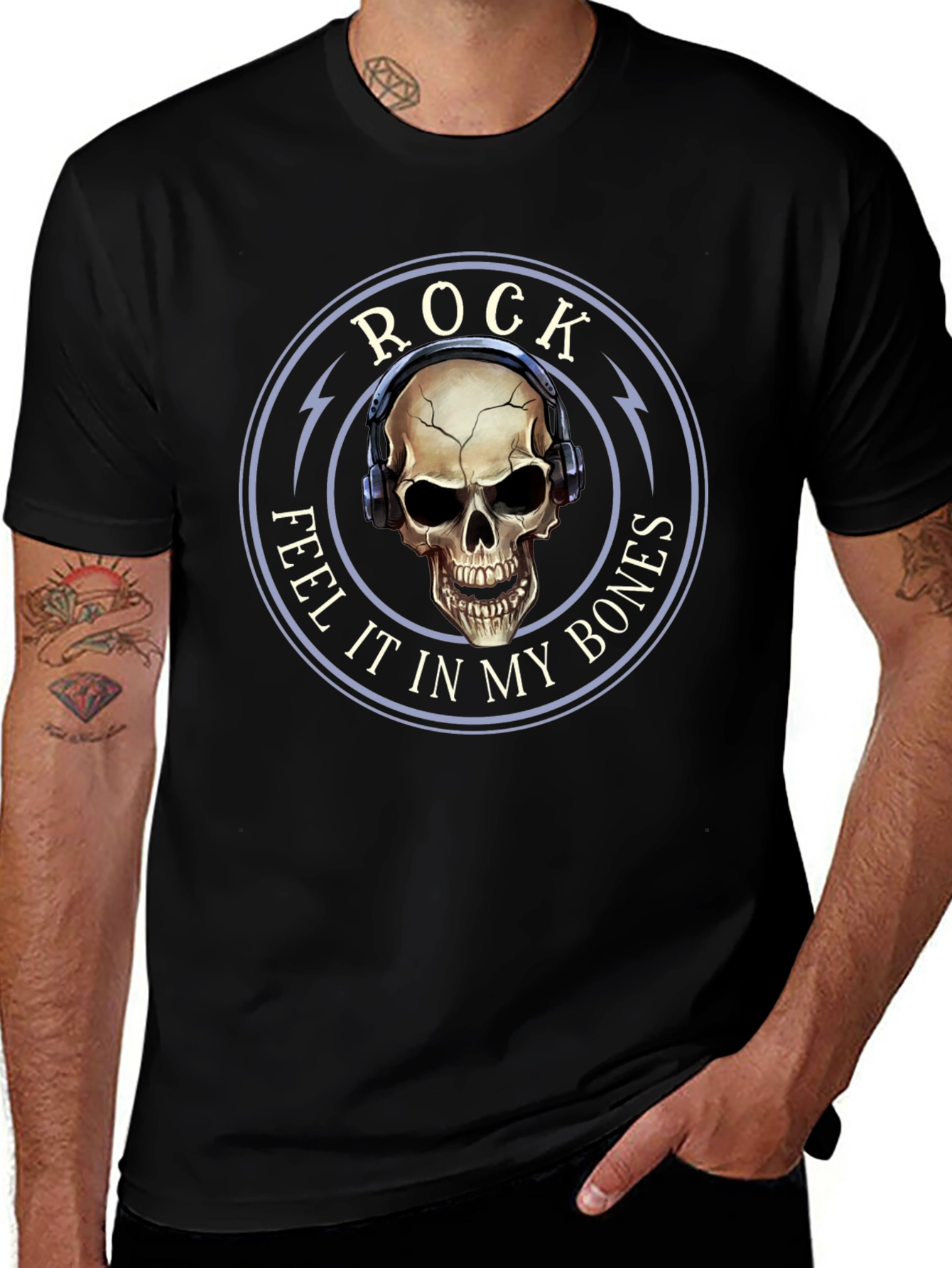 Rock Feel It T-Shirt Skull Headphones