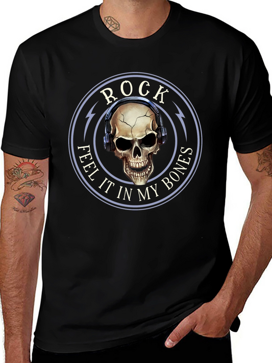 Rock Feel It T-Shirt Skull Headphones