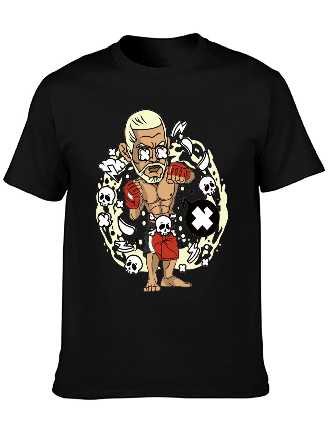 Cartoon Fighter Black T-Shirt