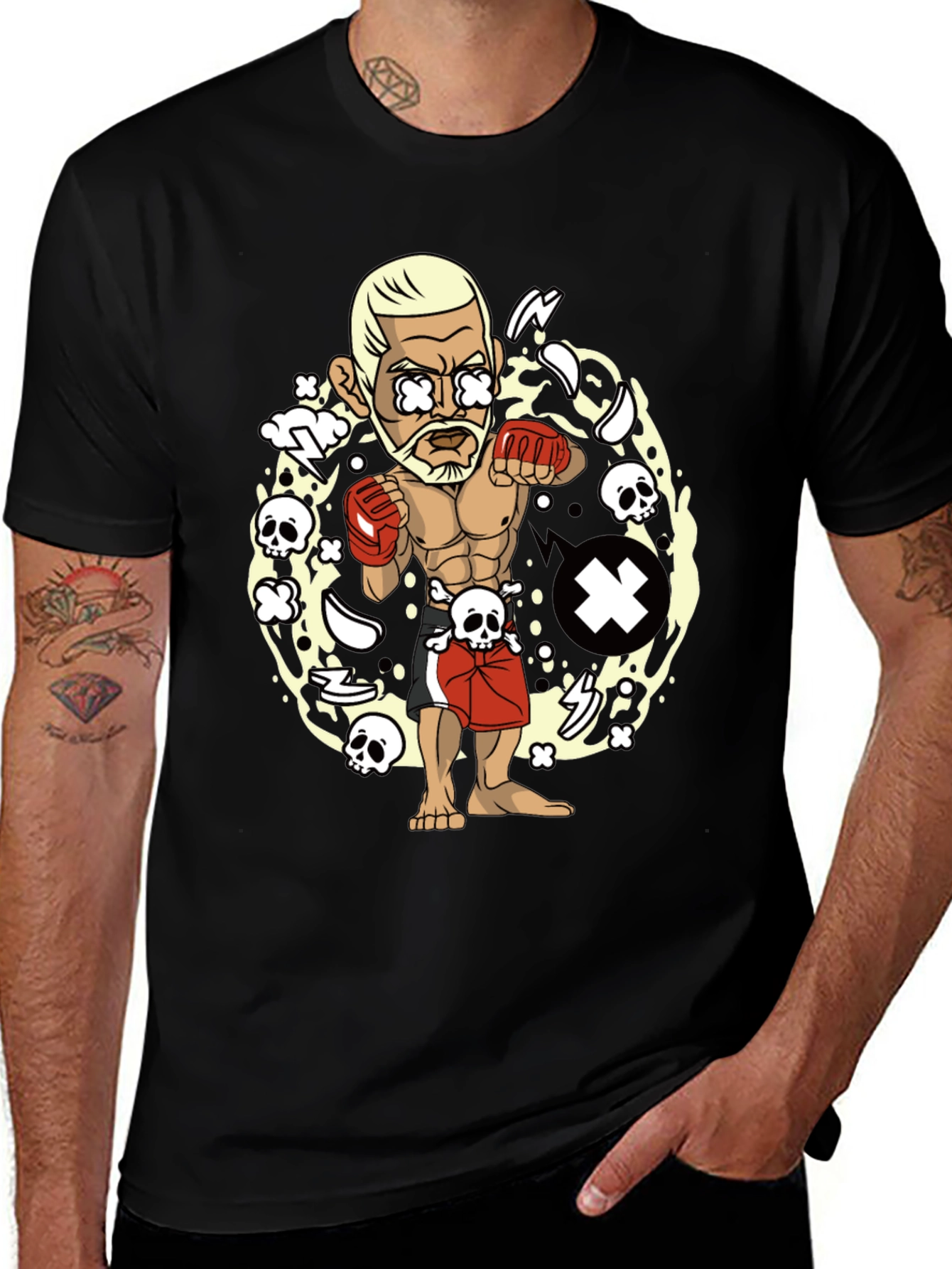 Cartoon Fighter Black T-Shirt
