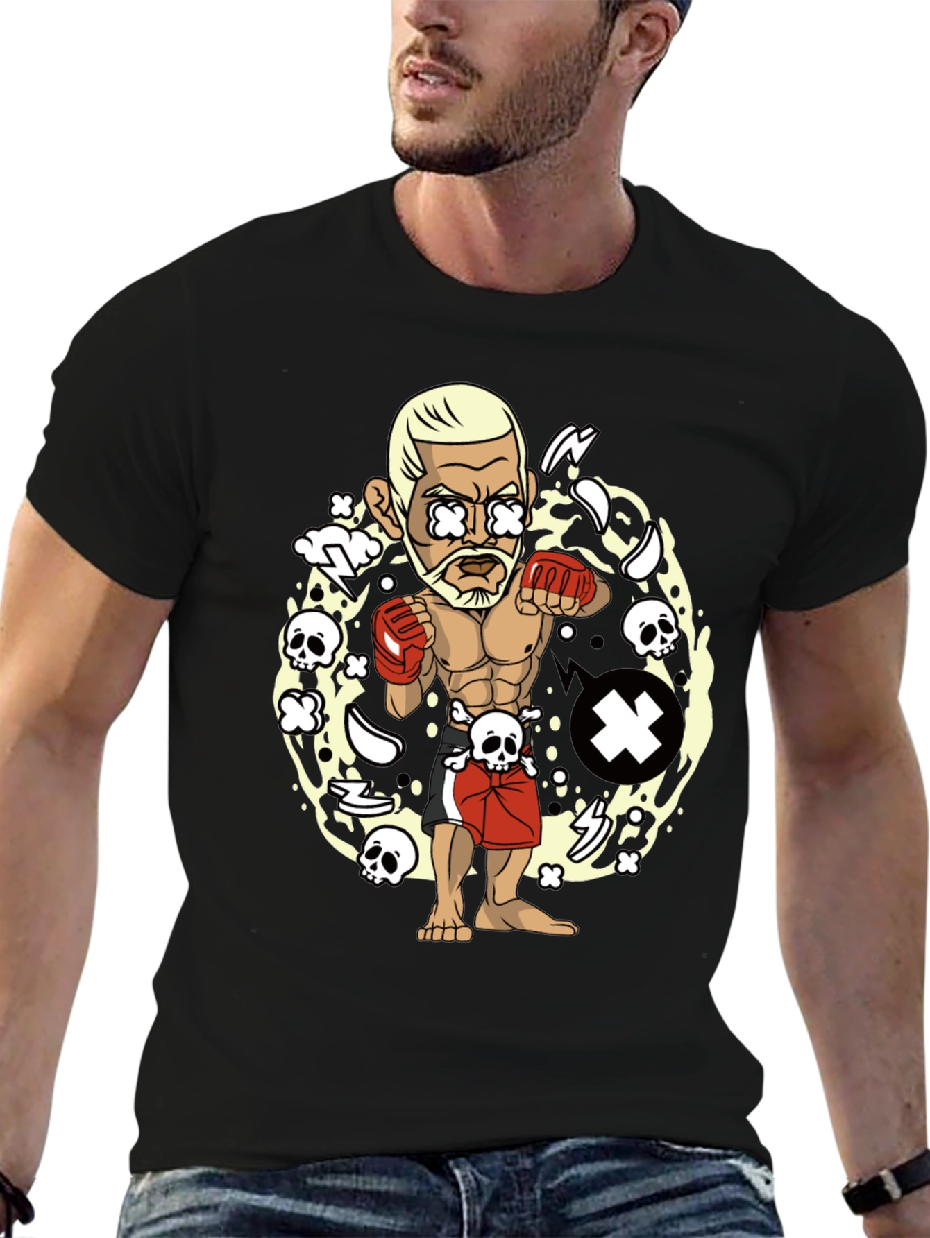 Cartoon Fighter Black T-Shirt
