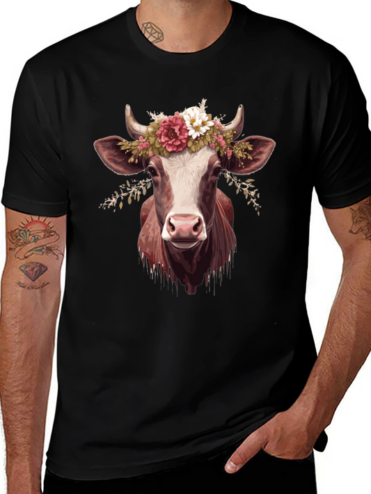 Cow with Flower Crown Graphic T-Shirt