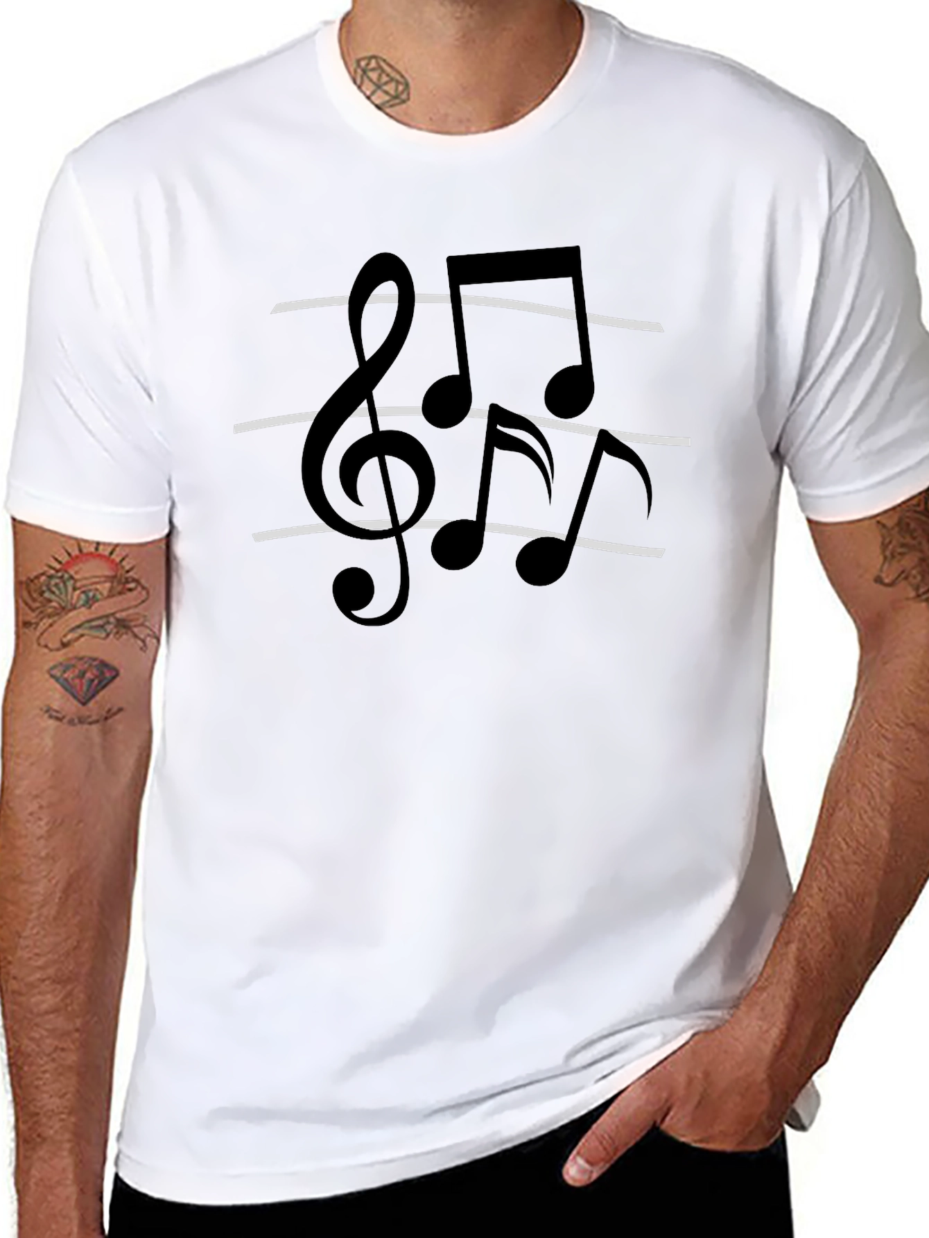 Musical Note Graphic Tee - Classic Black Cotton T-Shirt