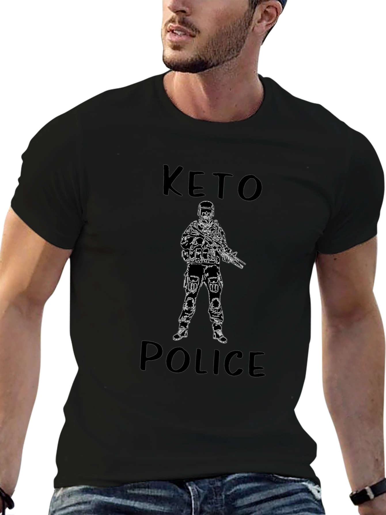 Keto Police Graphic T-Shirt - Black Crew Neck Tee