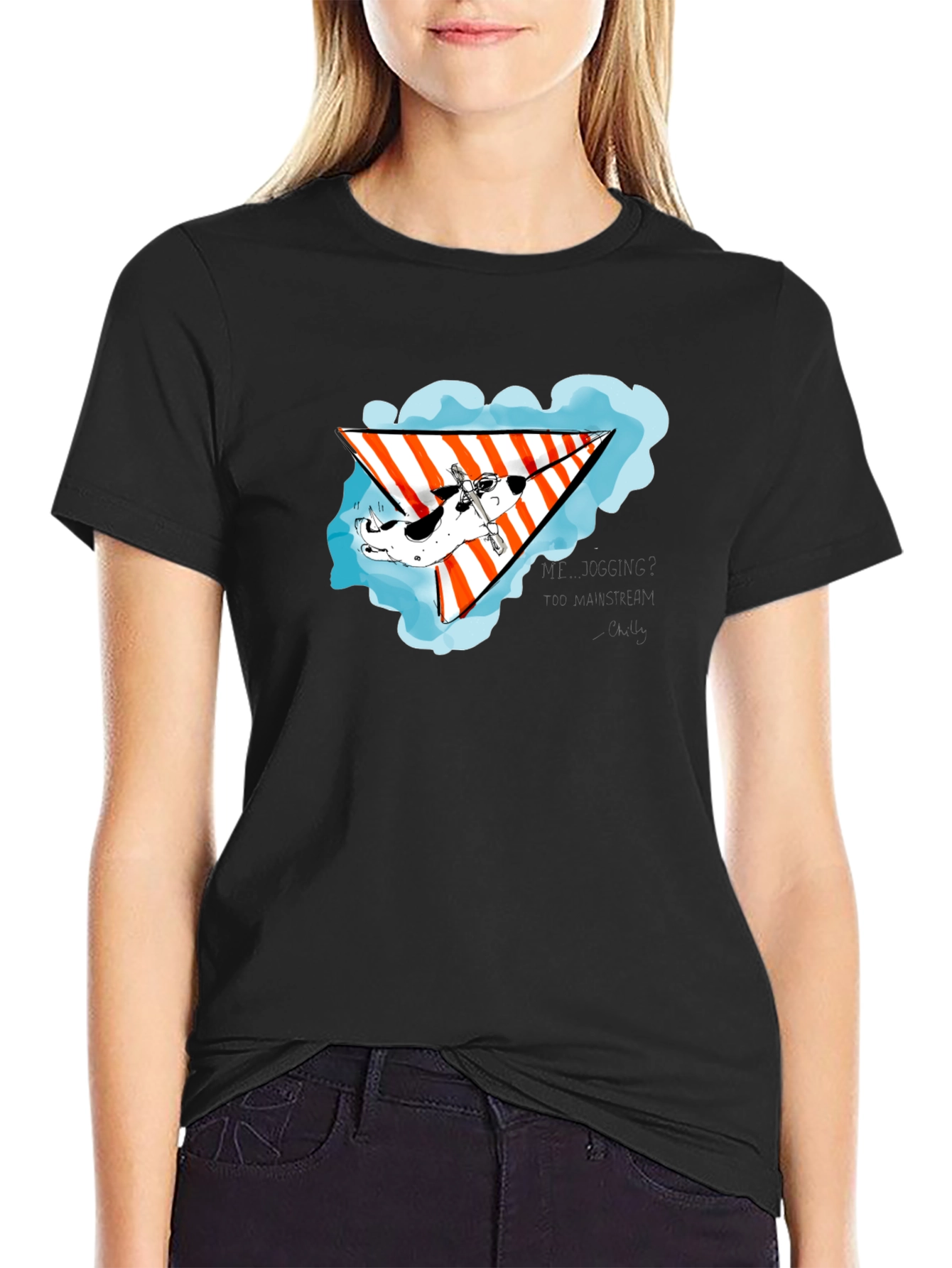 Hang Gliding Dog Black T-Shirt