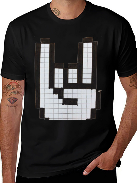 Rock On Pixel Art Graphic T-Shirt - Black