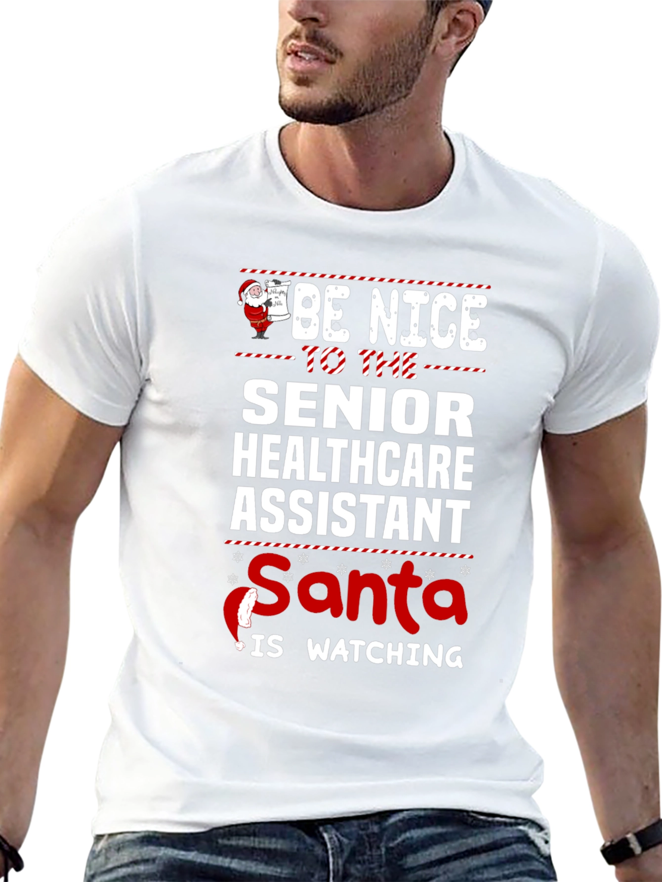 Senior Healthcare Assistant Santa Watching T-Shirt