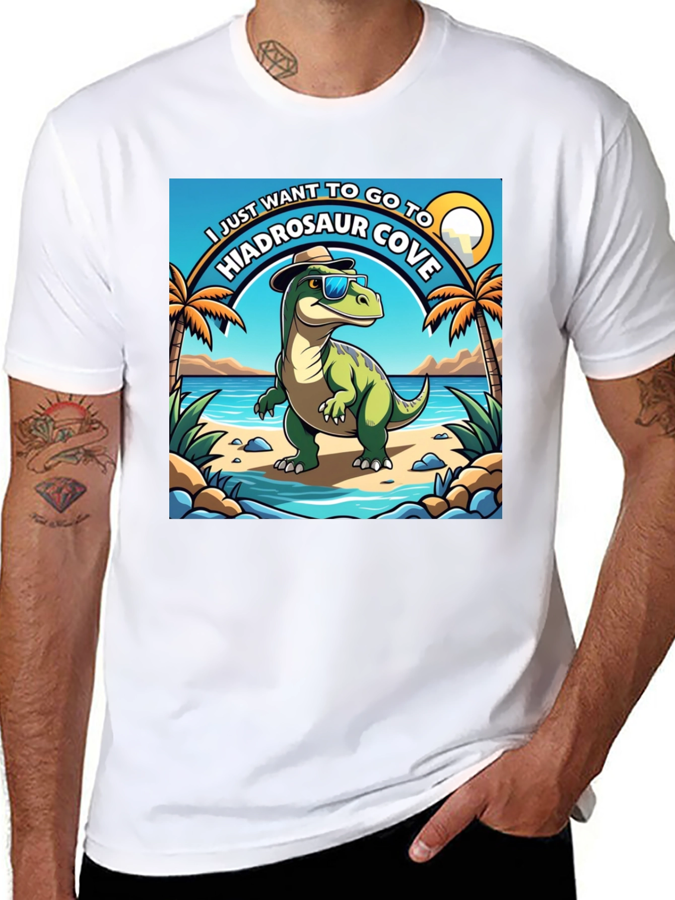 Hiadrosaur Cove T-Shirt: Dinosaur Beach Vacation Tee
