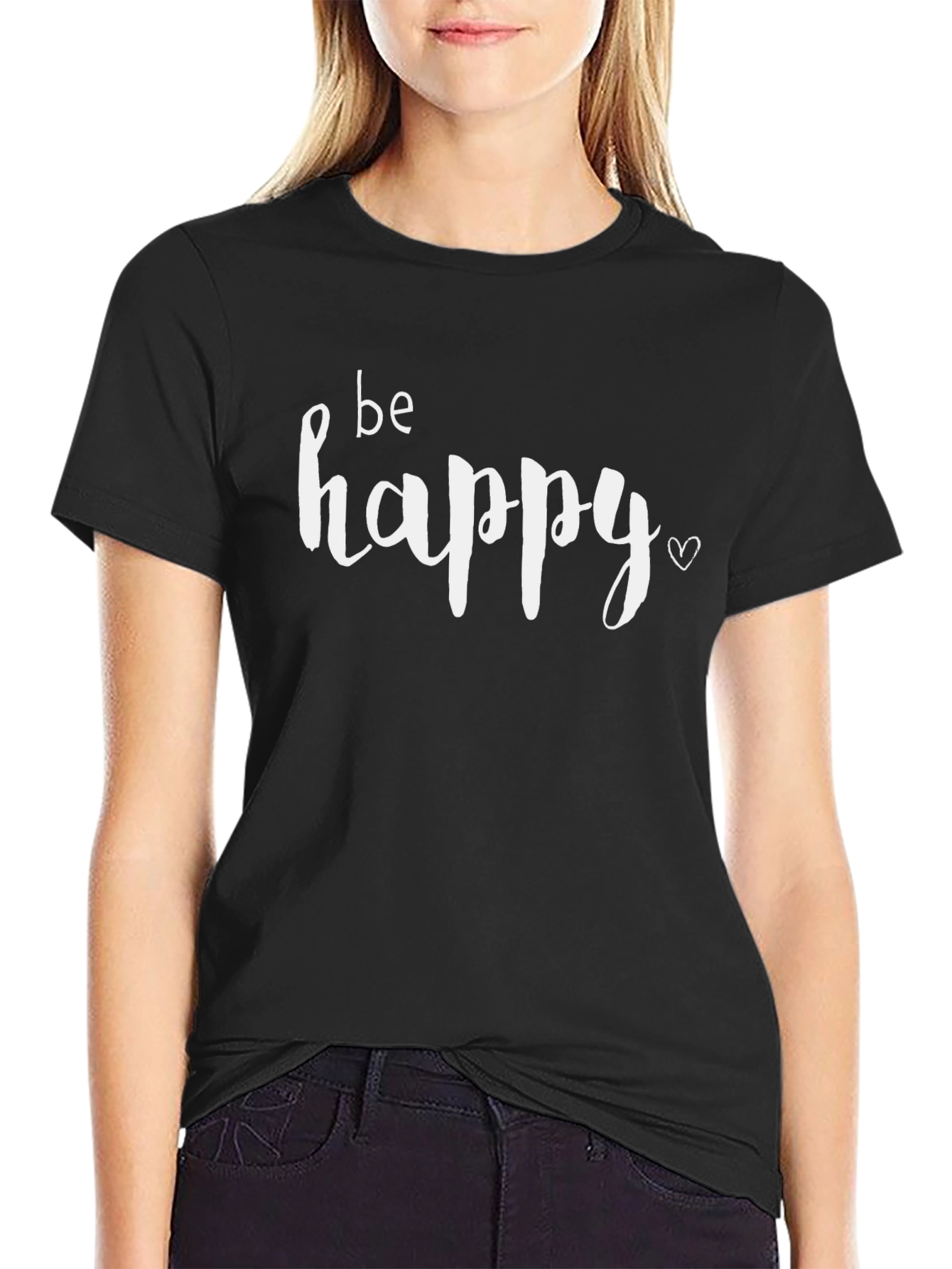 Be Happy Graphic Tee - Black Casual T-Shirt